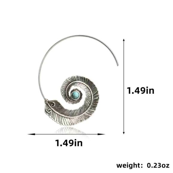 Medium Silver Feather Spiral Earrings in Red or Turquoise Blue #686 - Picture 3 of 11